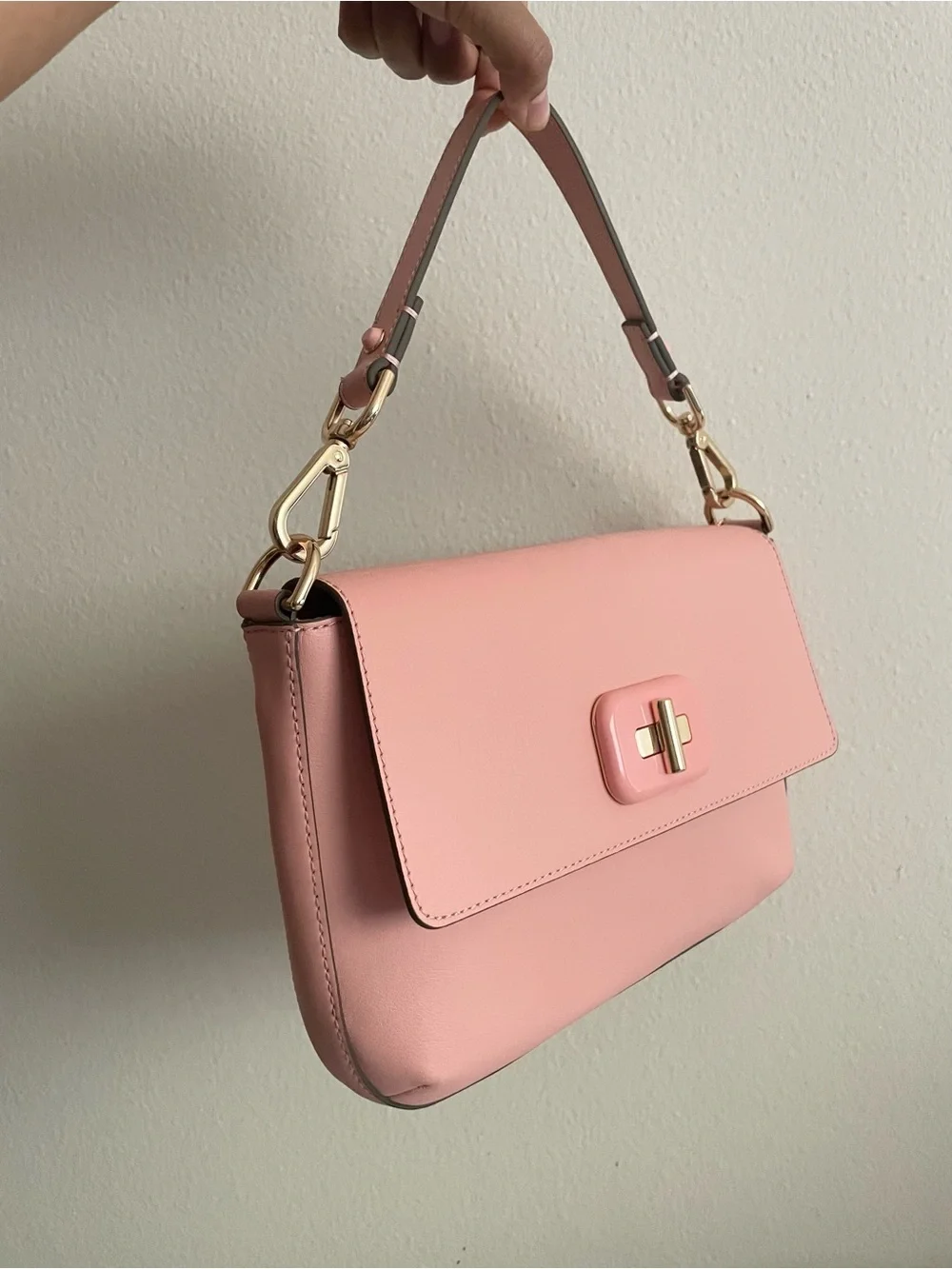 Blush Pink Leather Shoulder Bag with Top Handle